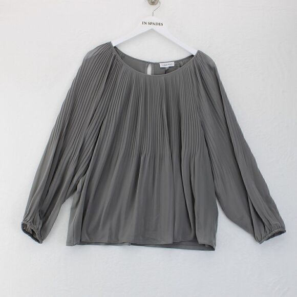 Calvin Klein Long Sleeve Pleated Chiffon Bl Tin XL - Picture 2 of 3